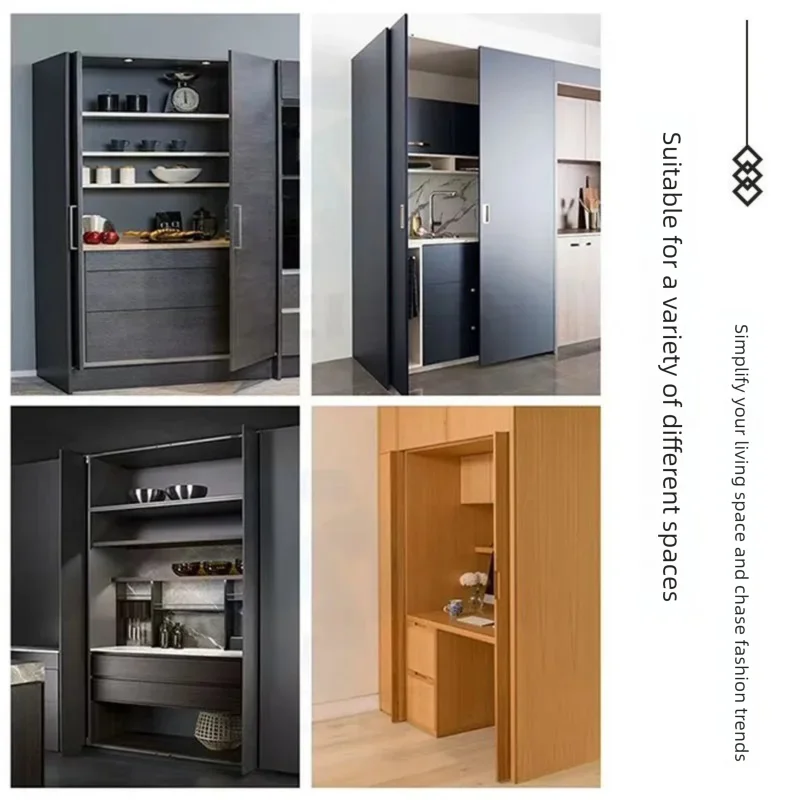 Heavy-duty revolving door track wardrobe TV cabinet inset hidden pocket sliding butterfly door hardware