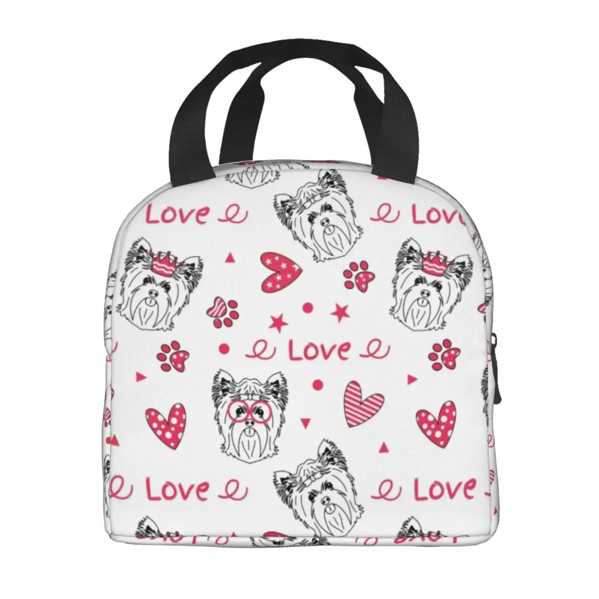 Custom Doodle Love Yorkshire Terrier Dog Lunch Bag Women Cooler Warm Insulated Lunch Box for Children School