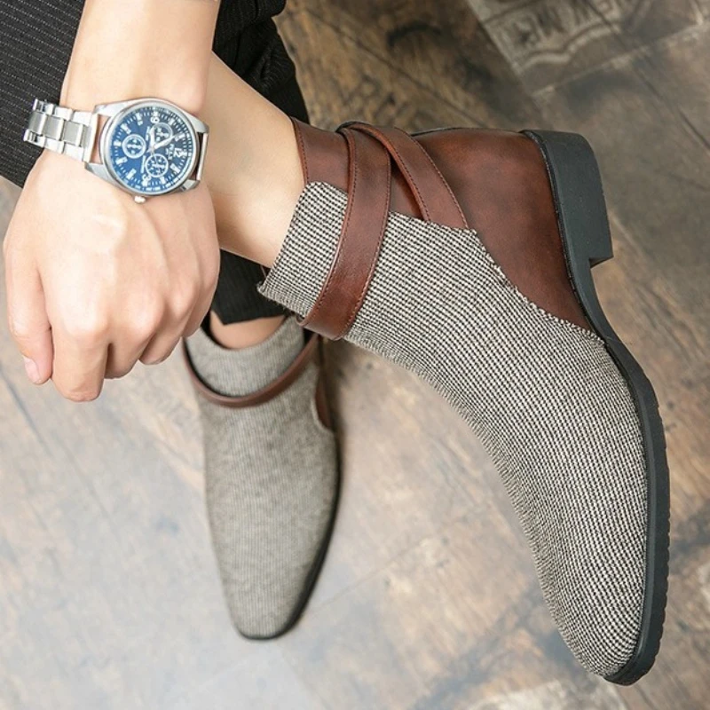 

Men's Boots Designer British Style Men Chelsea Boots High-top Buckle Strap Formal Shoes High Quality Men Motorcycle Boots