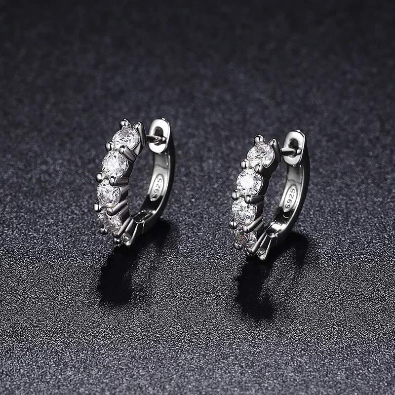 3/3.5/4mm D Color Moissanite Diamond Hoop Earrings For Women S925 Silver Ear Buckle 5 Stones Round Hoops Fine Jewelry Gift