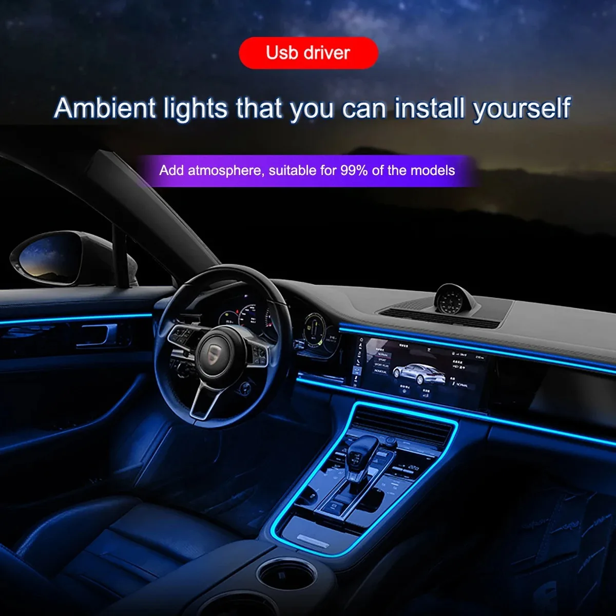 rgb ambient light Car led ‌ strip complete kit‌ interior neons atmosphere lamp auto console Air outlet DIY decorate Light Bar