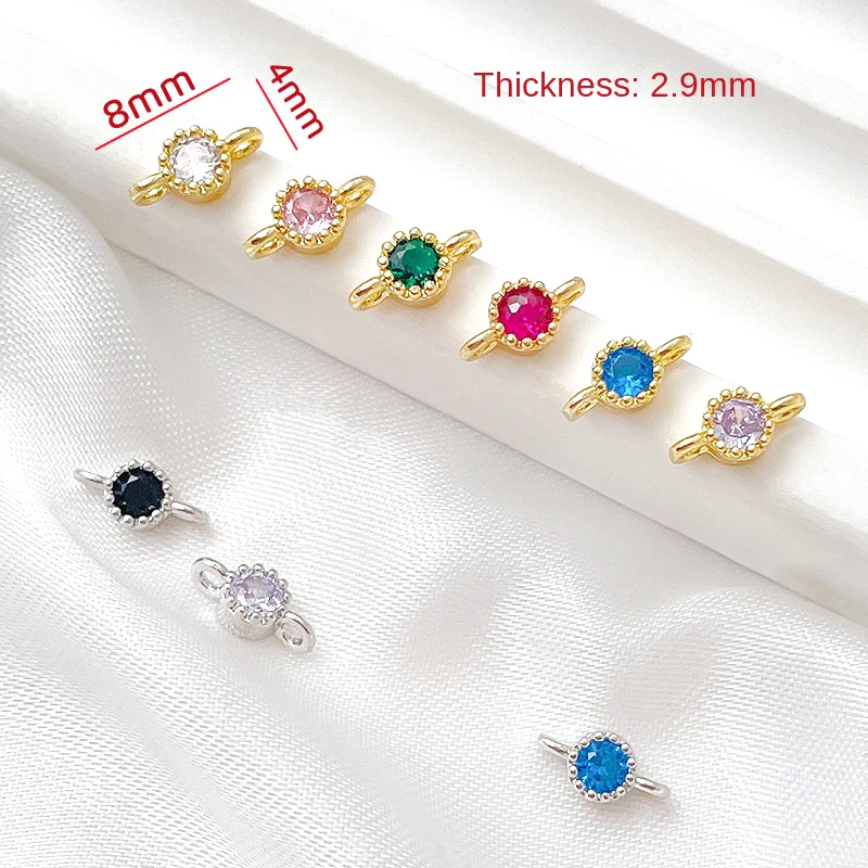8 PCS Zircon Inlaid Double Ring Pendant DIY Makes Fashionable Jewelry, Necklaces, Bracelets, Brass Plated Accessories, Materials