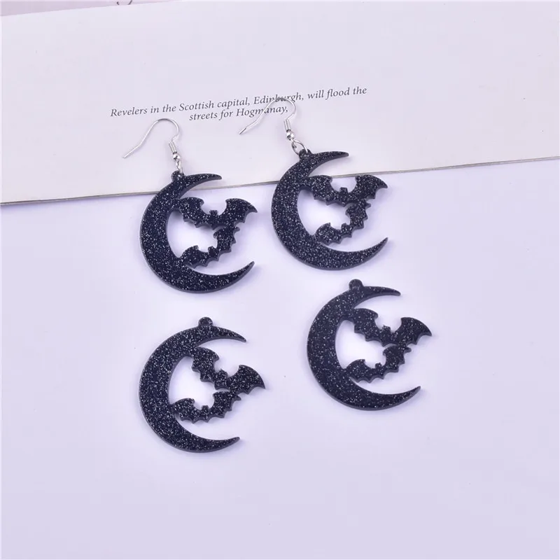 10pcs Halloween Black Moon Bat Charms Pendant for Earring Necklace Jewelry Making Craft DIY 35*40mm