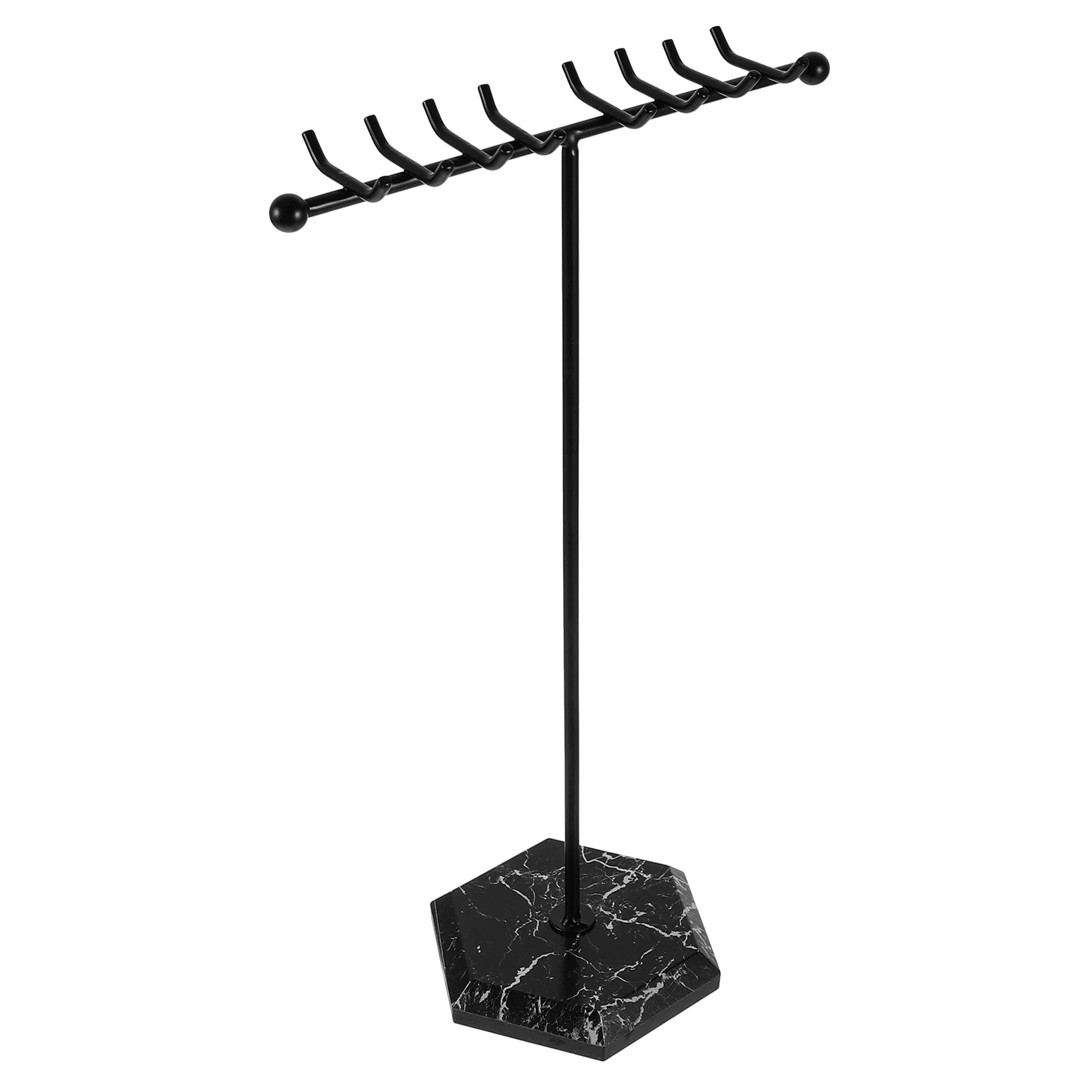 

T Shaped Stone Base Jewelry Stand Iron Necklace Holder for Earrings Rings Bracelets Display Rack Home Decor Organizer