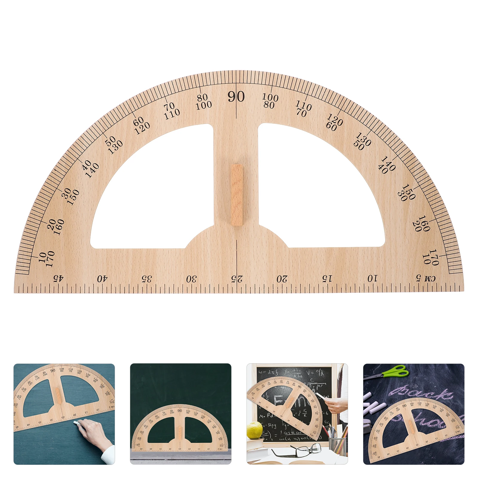 Wooden Protractor Teaching Aids Large Scale Drawing Instrument For Classroom Ruler Reusable Wood Measuring Gauge Tool