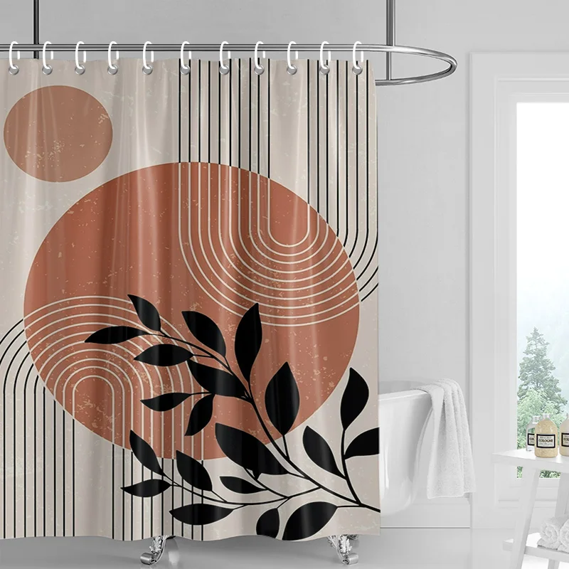 Abstract Plant Art Shower Curtain Morandi Color Rainforest Illustration Bathroom Shower Room Partition Curtain Decoration