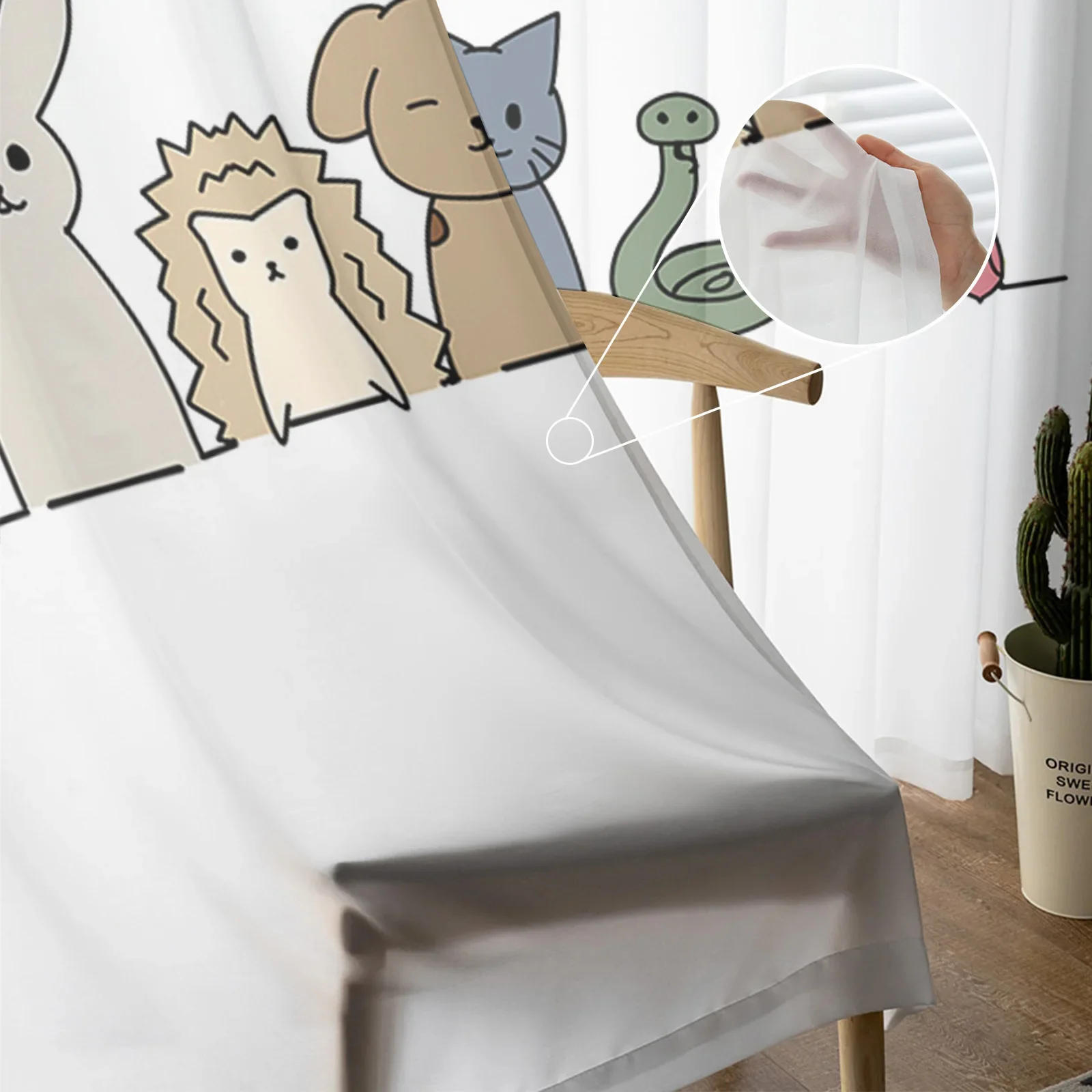 Animal Cartoon Cat Dog Hedgehog Snake Bird Tulle Drapes for Living Room Bedroom Sheer Window Curtains Balcony Voile Curtains