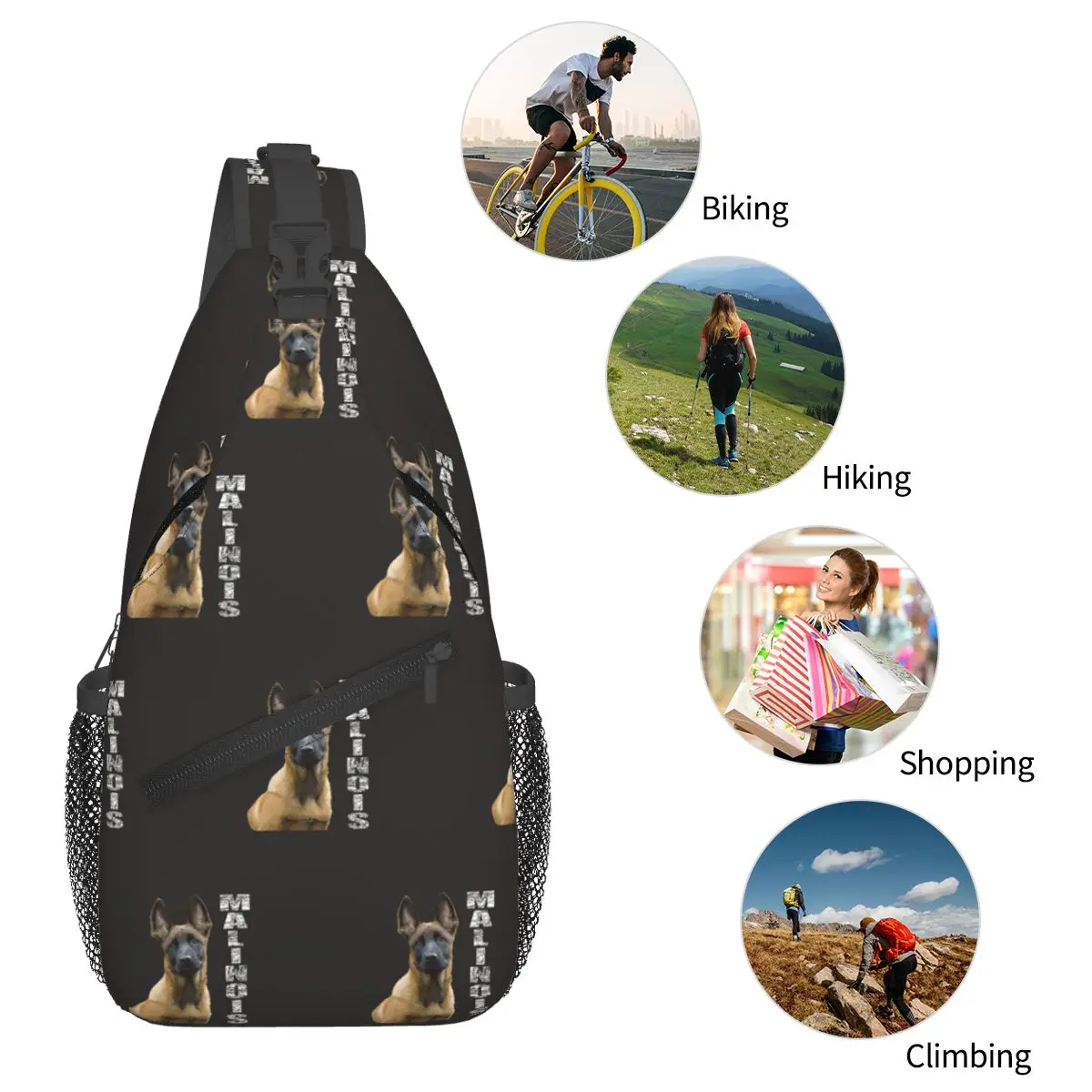 Borsa da petto per cani pastore belga Malinois da uomo, zaino a tracolla, borsa da petto, borsa da viaggio, escursionismo, zaino a tracolla