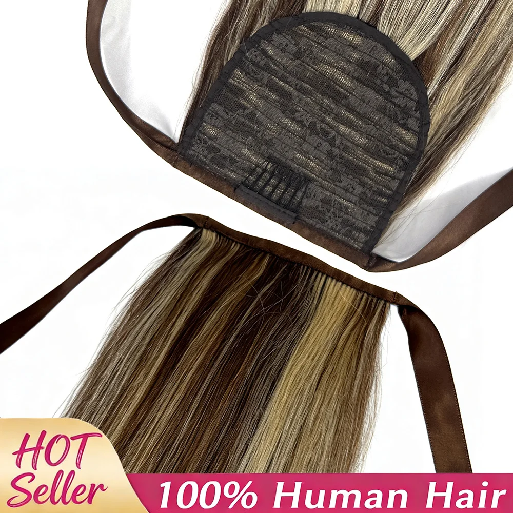 

Наращивание волос 4P613, 100% натуральные прямые волосы, хвост-косичка с лентой, с заколкой-гребнем, для повседневного использования