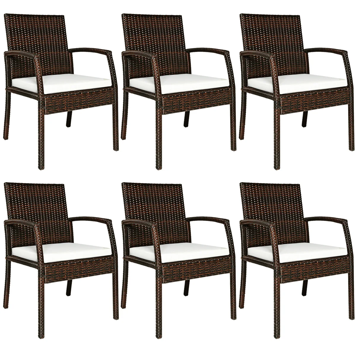 Set of 6 Patio Rattan Dining Chairs Cushioned Sofa Armrest Garden Deck