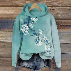 2024 New Designer Women's Evening Style Floral Print Autumn Winter Casual Loose Women's Sweatshirt Fashion Street Y2K Clothing