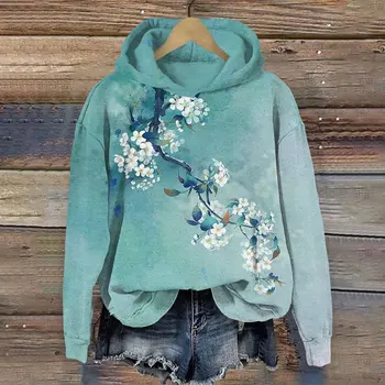 2024 Nowy designerski damski styl wieczorowy Kwiatowy nadruk Jesień Zima Luźna bluza damska Moda uliczna Y2K Odzież