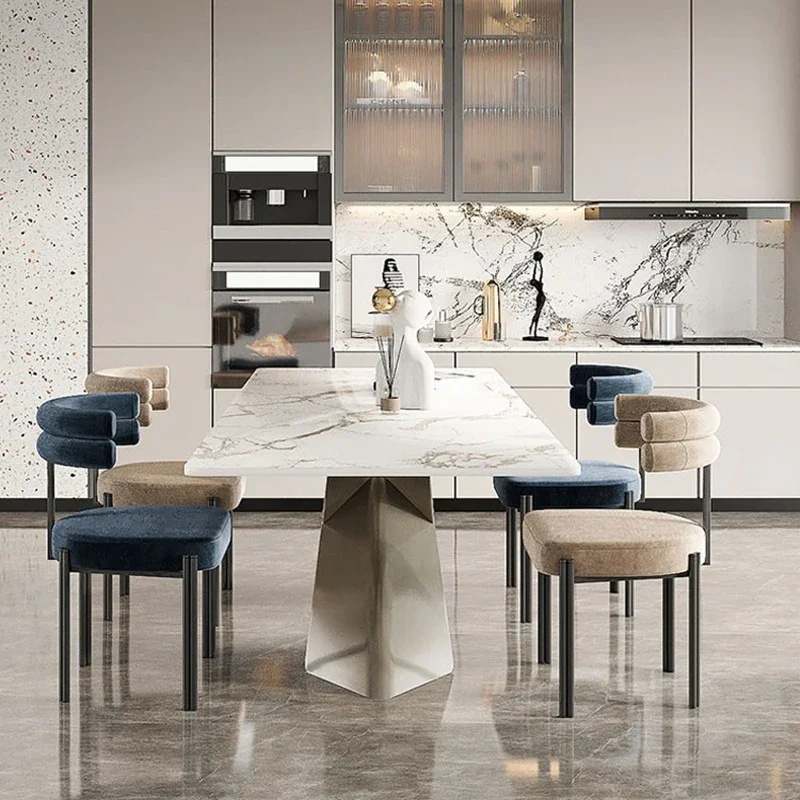 Cadeira de jantar com estrutura de ferro italiana, encosto ergonômico, comercial, hotel, casa, sala de estar, assento longo, conforto