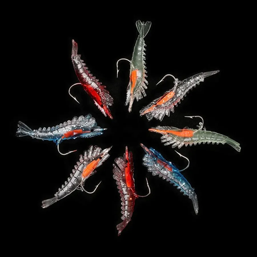 ANFS 4pcs/Bag 6cm 3g Luminous Simulation Shrimp Soft Bait Artificial Soft Rigs Fishing Lure Bass Sea Fishing Tackle image 4