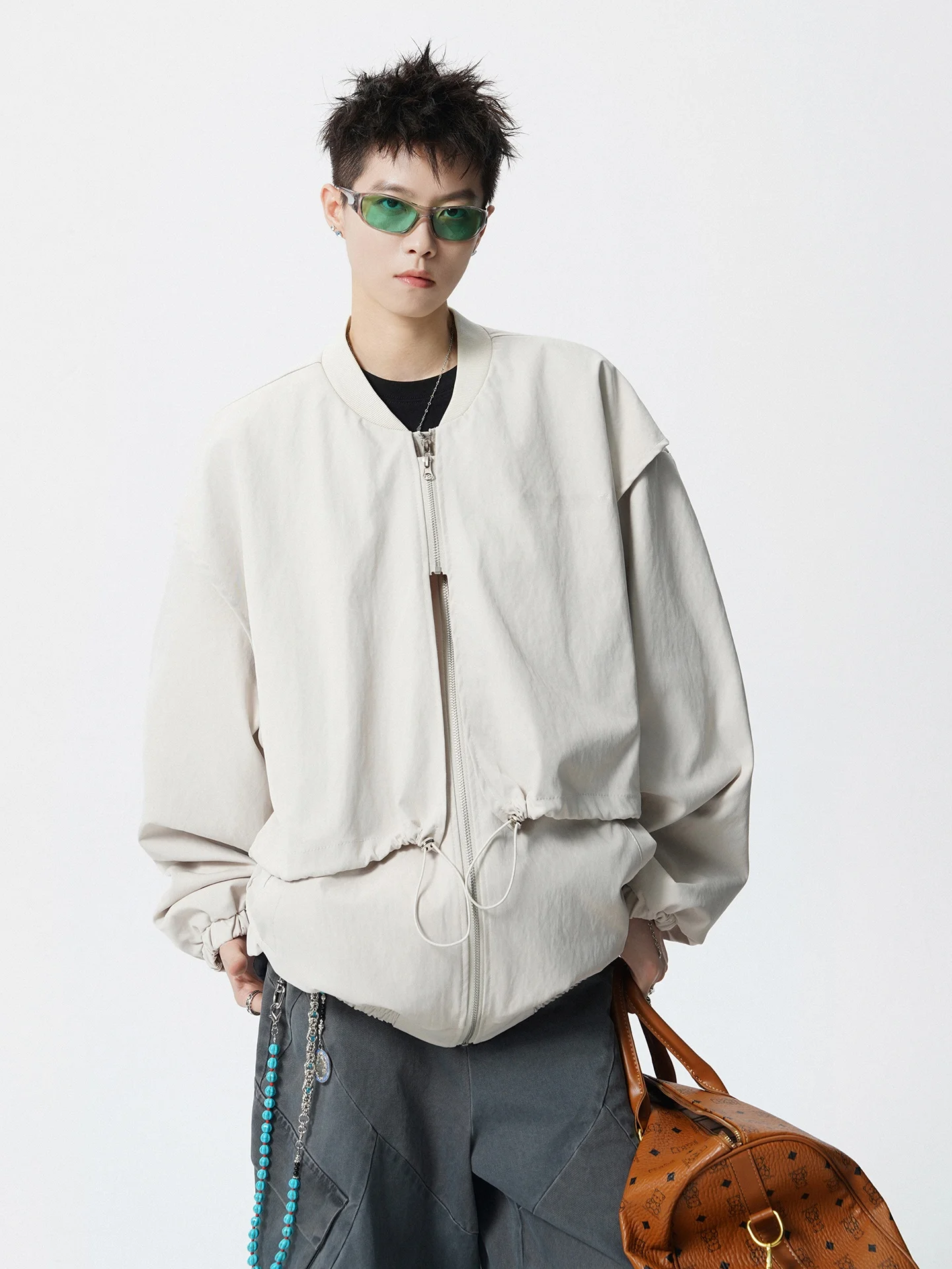 

Boyue Retro Workwear Jaet ex Casual Baseball Sle Coat Dstring Polyester Fiber Spring Autumn Winter Youth Faion