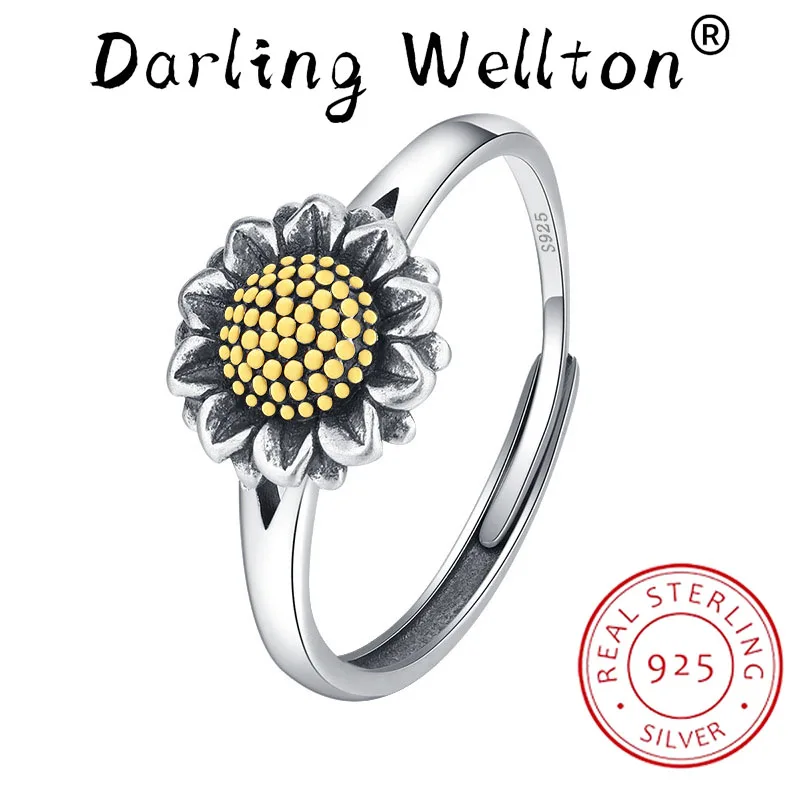 

Creative 18K Gold Little Daisies Too far Flower Topaz Full Diamond Couple Ring For Women Sterling Silver Anniversary Jewelry