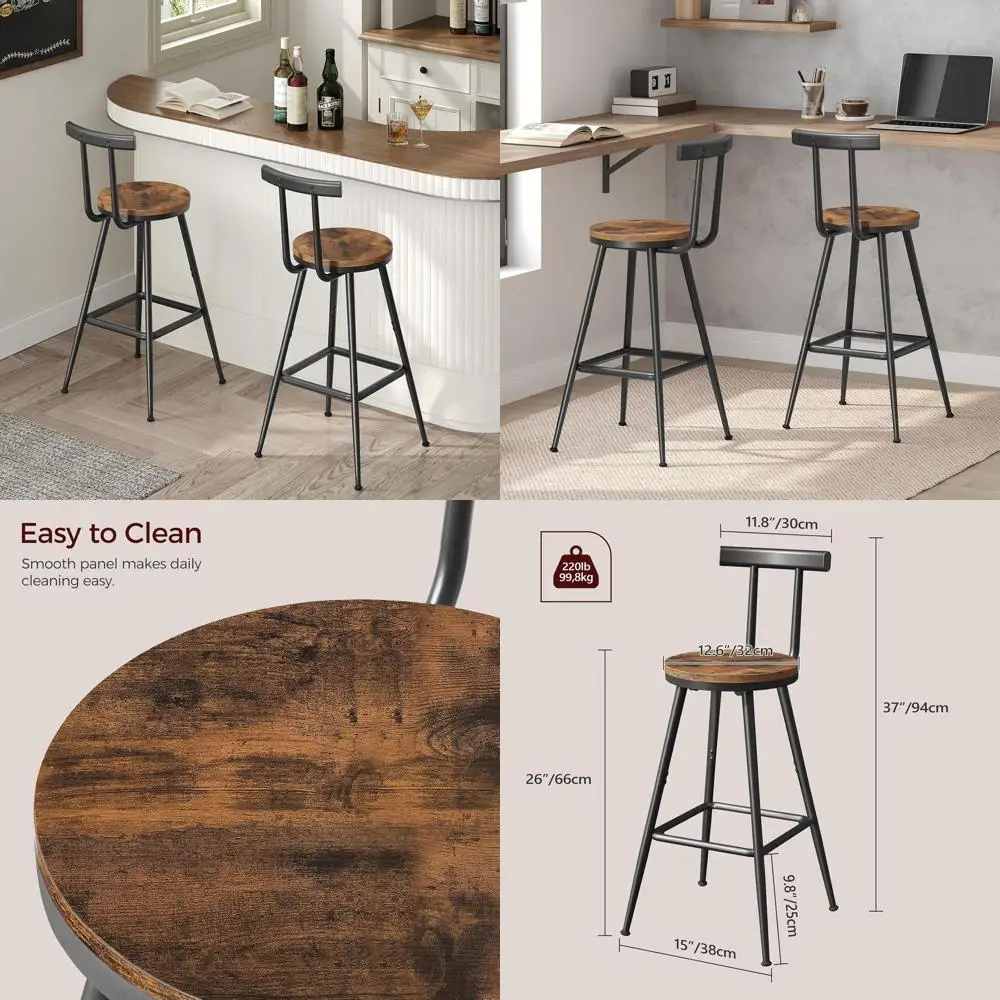 

Pair of 26 High Counter Height Bar Stools with Back and Footrest, Metal Frame, Adjustable Legs, Easy to Assemble, Suitable for K