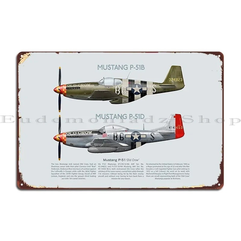 P 51 Mustangs B & D الإصدارات Oc لوحة معدنية غرفة المعيشة تخصيص سينما المطبخ المطبخ تين تسجيل ملصق