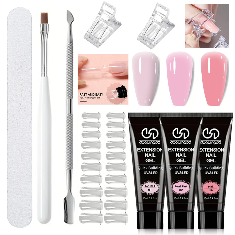 3 Farben Poly-Nagelgel-Set Rosa Neutral Klassische Farben Poly-Verlängerungsgel Französische Maniküre für DIY zu Hause Benötigt UV-Lampe zum Aushärten