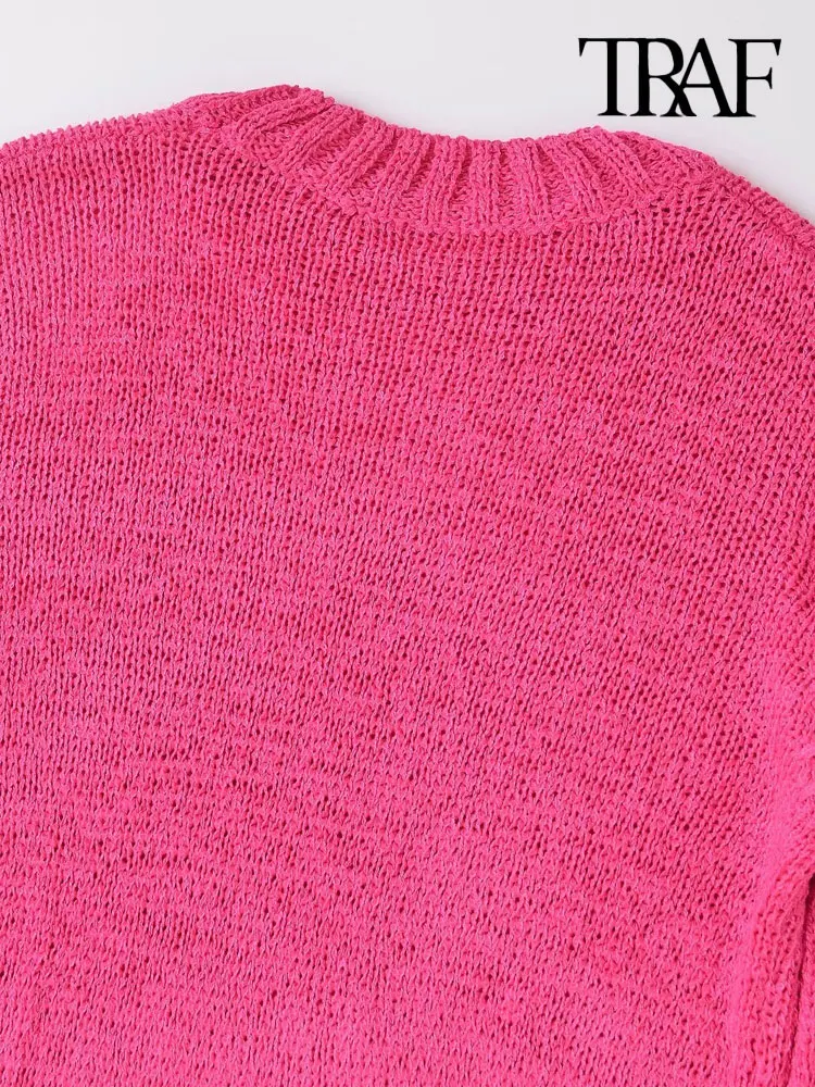 TRAF-Basic Knit Sweater dla kobiet, O Neck, Długi rękaw, Damskie swetry, Szykowne topy, Moda