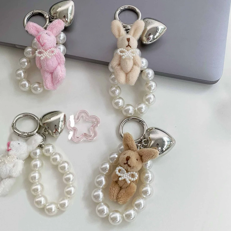 ZAKOL Korean Fashion Imitation Pearl Bear Doll Pendant Keychain Handbag Mobile Phone Accessories Gift for Women Girls