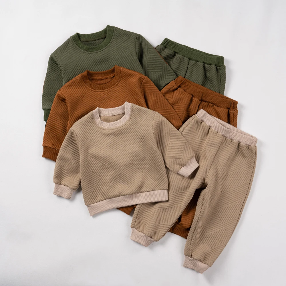 New Children Autumn Set Long Sleeve Patch Sweater+Solid Color Pants 2pcs Boys and Girls Casual Sports Suit Spring & Autumn