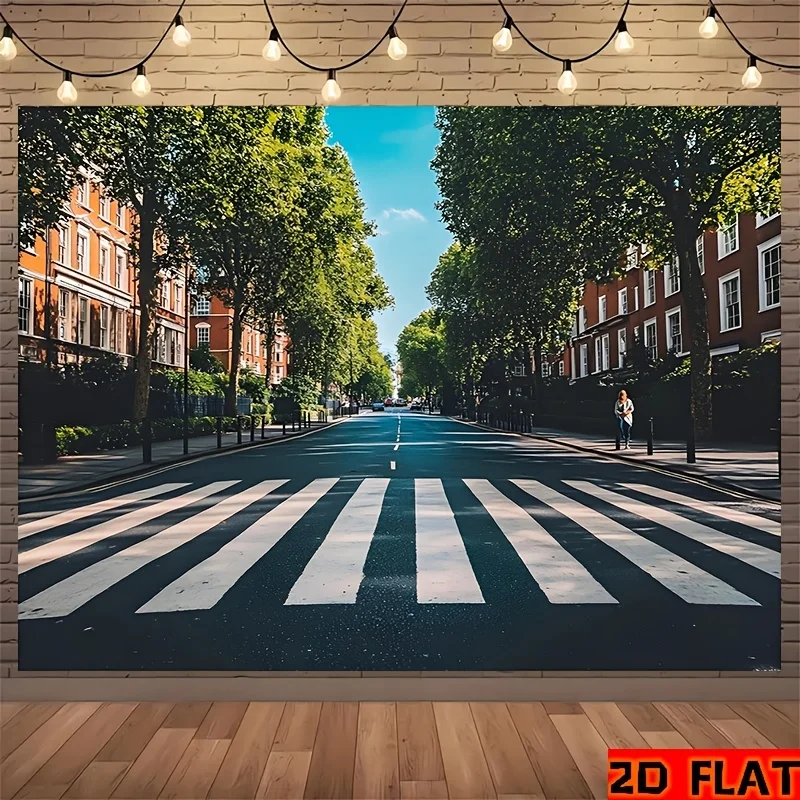 Fundo plano 2D de Abbey Road adequado para eventos de banda de música, casamentos e aniversários - banner de capa de álbum de Beatles icônico