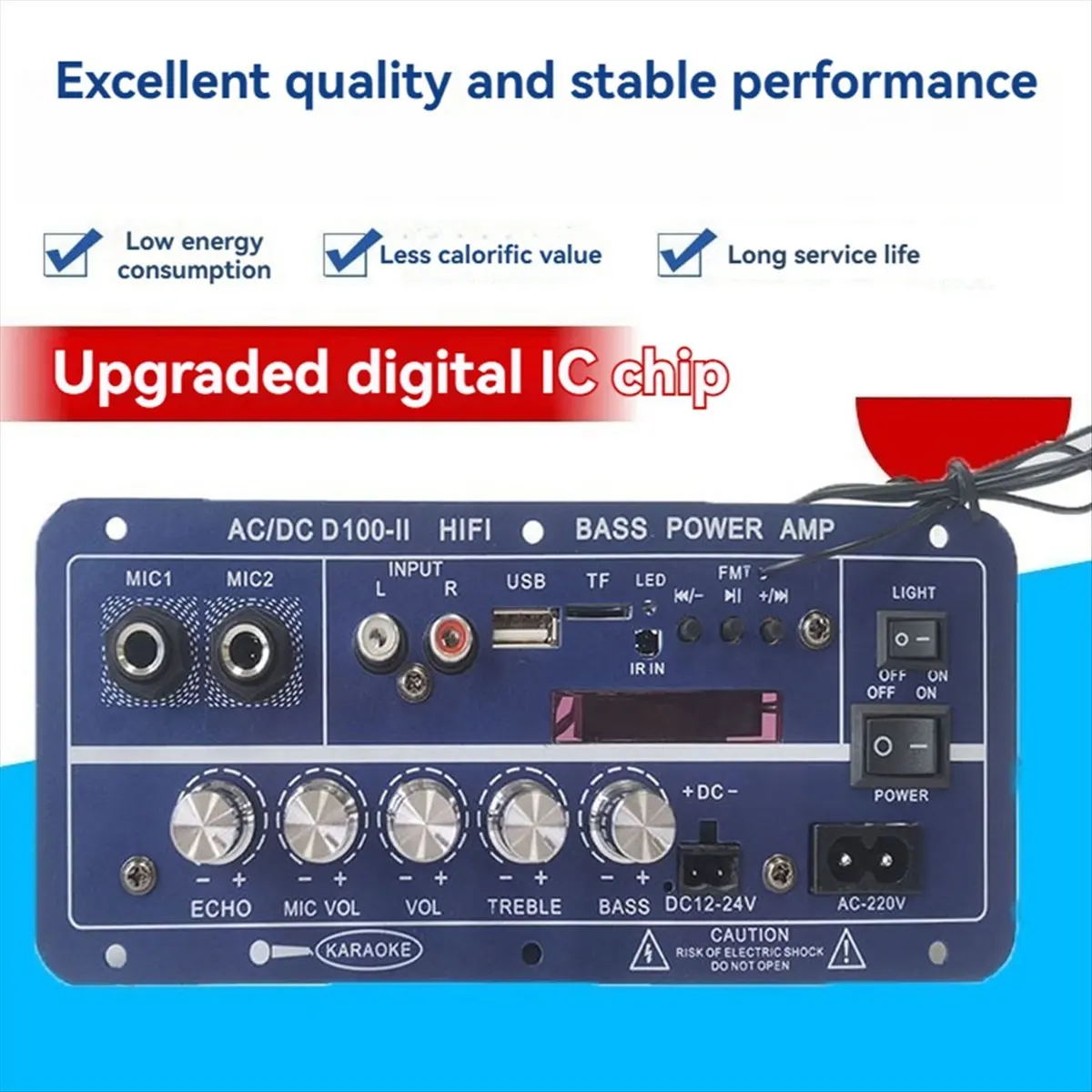 A77K 220V 12V Digital Bluetooth Amplifier Board Subwoofer Dual Microphone Karaoke Amp Speaker Home Theater DIY 100W EU Plug view 4