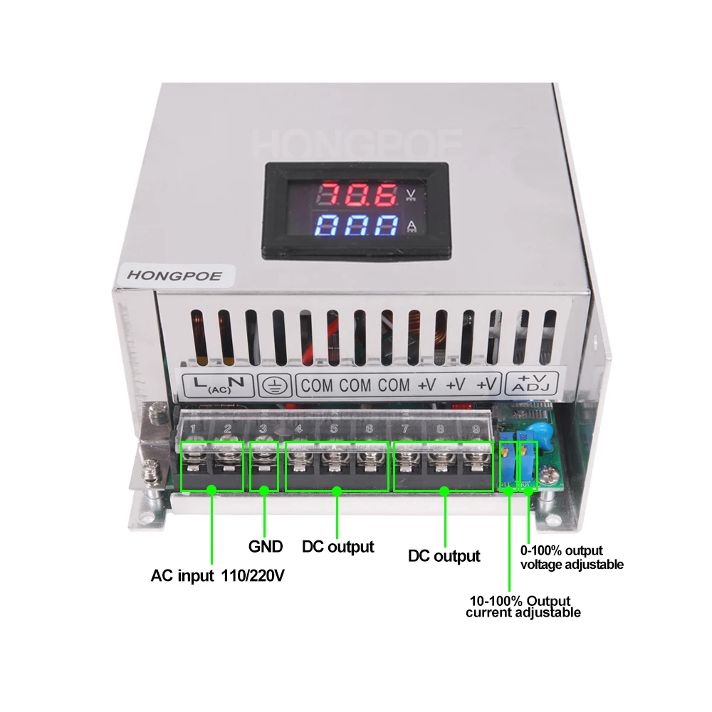 Digitaal display Verstelbare 1000W voeding 0-12V 15V 24V 27V 30V 36V 48V 60V 68V72V 85V 90V 100V 110V 150V 200V Ac naar Dc Smps