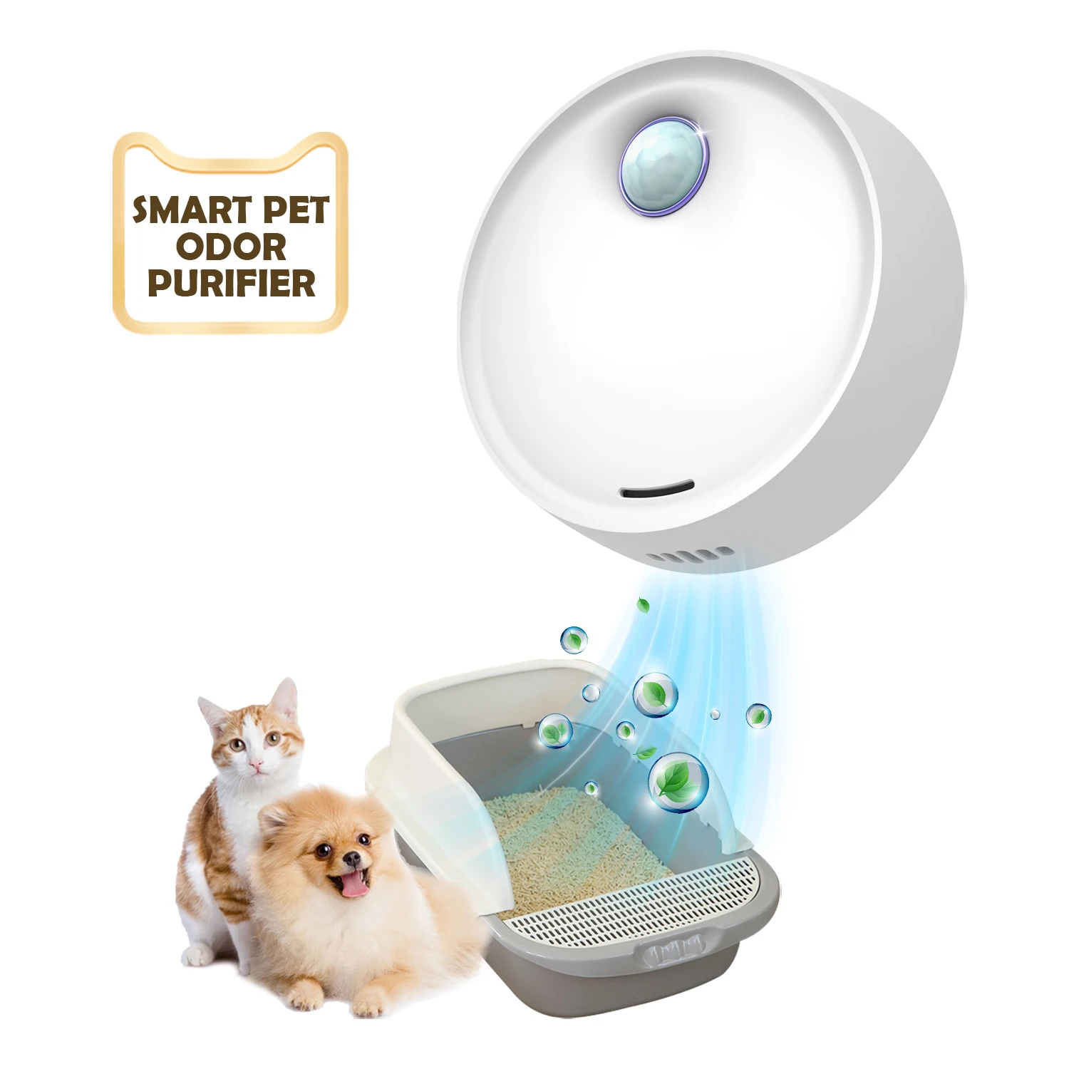 1pc, 3000 mAh Smart Pet Odor Purifier, Air Purifier，Negative ions remove 99% of odors，Suitable for cat litter box,(White)