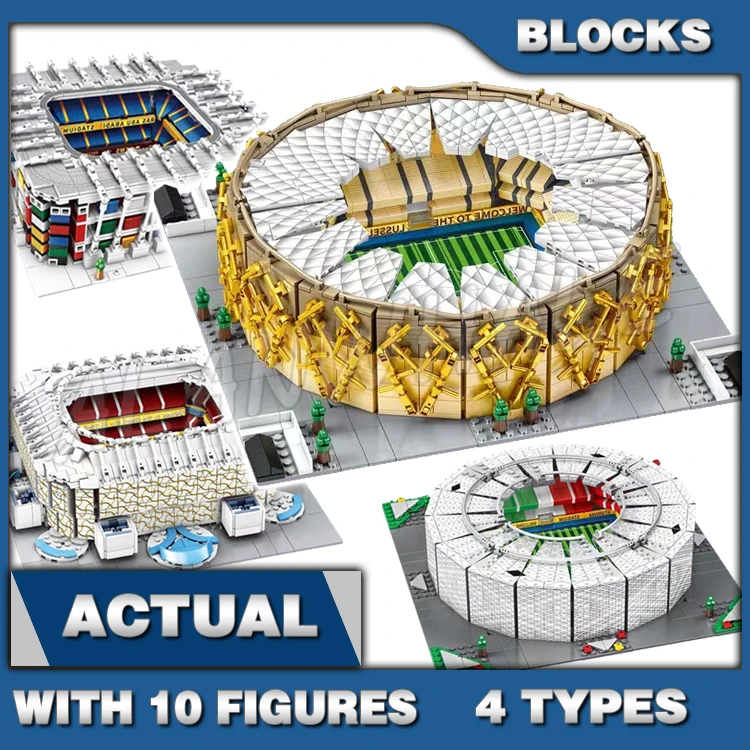 

4 вида спортивных футбольных комплектов для футбольного поля Lusail Acumama Ali Ras Abu stadiors Grand 6770, наборы строительных блоков, совместимые с моделью