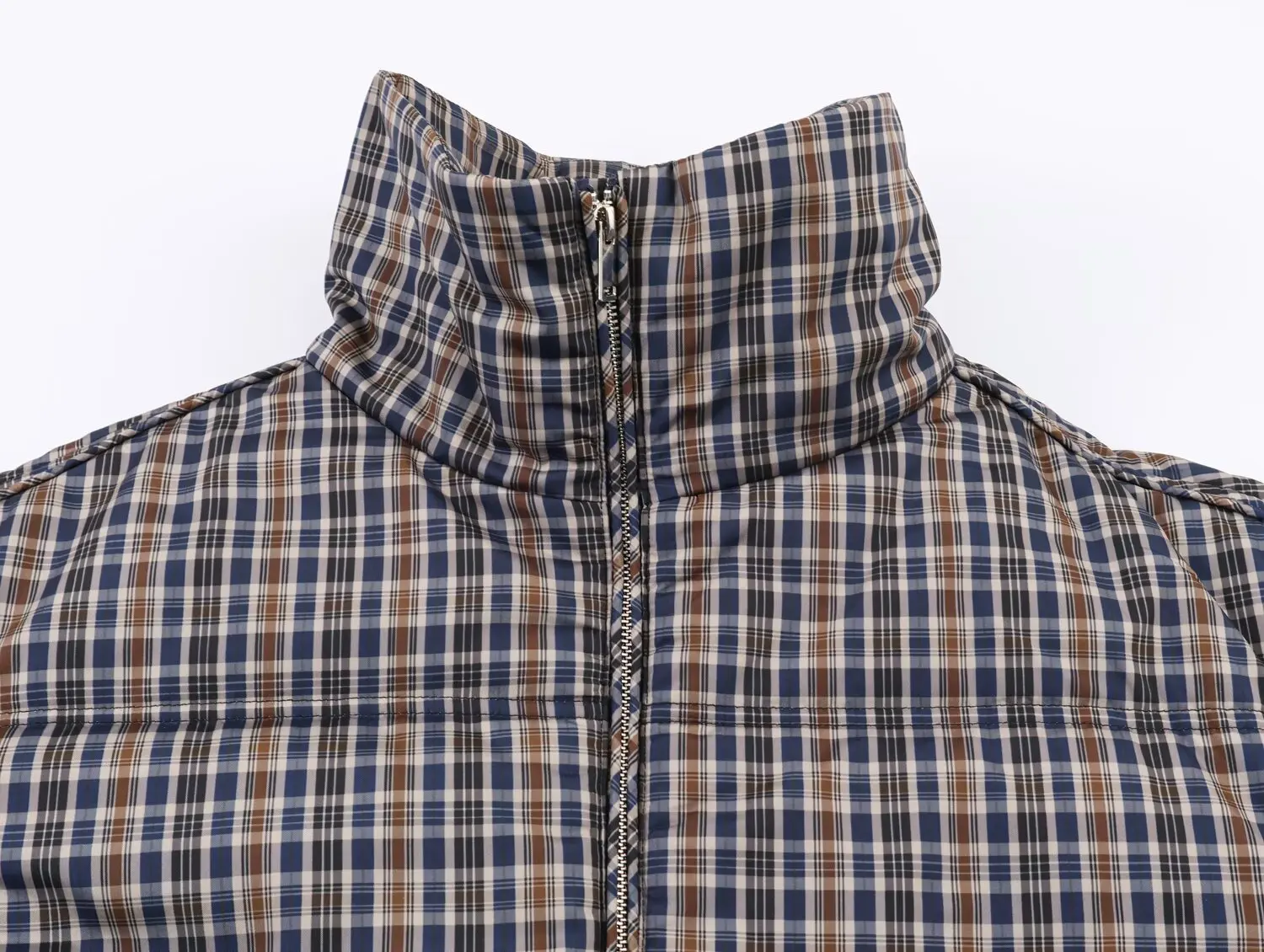 KONDALA Trendy Vintage Plaid Padding Jacket Women Stand-up Collar Zipper Jacket 2026 Fall Winter Chic High Street Casual Jacket view 4