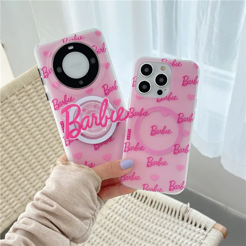 Barbie Girl Holder Phone Case for iPhone 12 13 14 15 Pro Max Plus 15ProMax For Magnetic Magsafe Wireless Charge Cover Funda