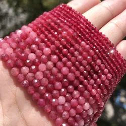 A+ Natural Rubys Stone Beads Micro Faceted Small Red Crystal Round Loose Beads for DIY Jewelry Making Bracelet Beads Supplies