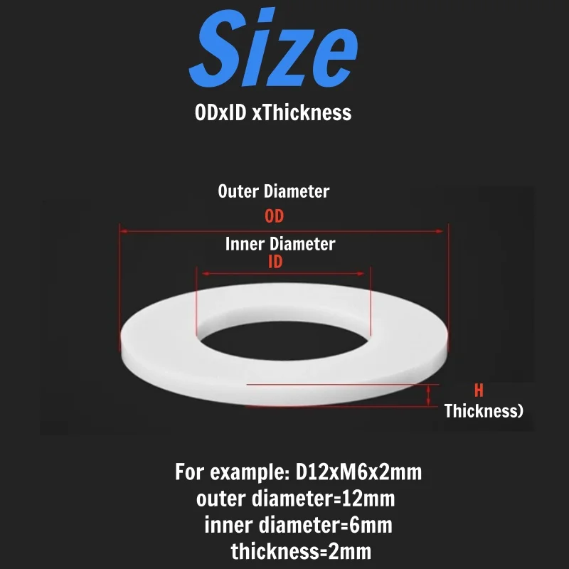 White PTFE Sealing Gasket Flat Washer, High Low Temperature Resistant Anti-Aging ID 6mm-530mm for Pipe Valve Flange Connection
