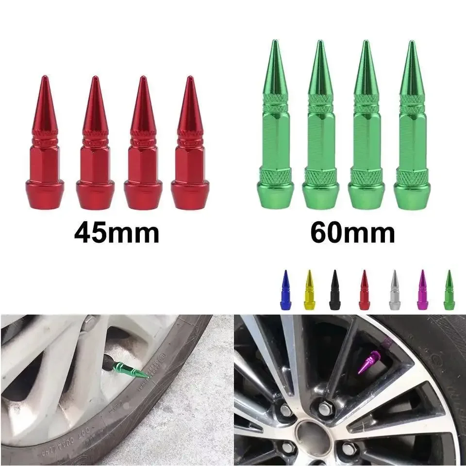 4pcs Car universal bullet head screws valve caps personalized modifications pointed valve tips bicycle and motorcycle tires