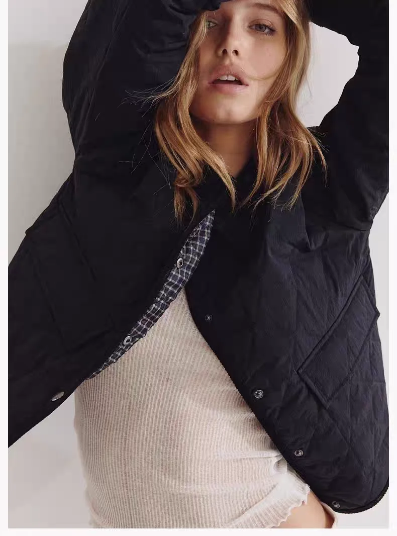 

Early Autumn 2025 New Sle Button Closure Corduroy Basted Lazy Collar Long Sve Jaet Women's Commute Straight Cut Cotton...