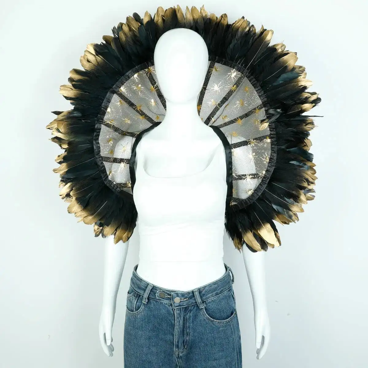 هالوين تأثيري النساء الرجال الأزياء كيب الملحقات القوطية ريشة الرؤوس الأسود الدانتيل طوق تتغاضى شال #1