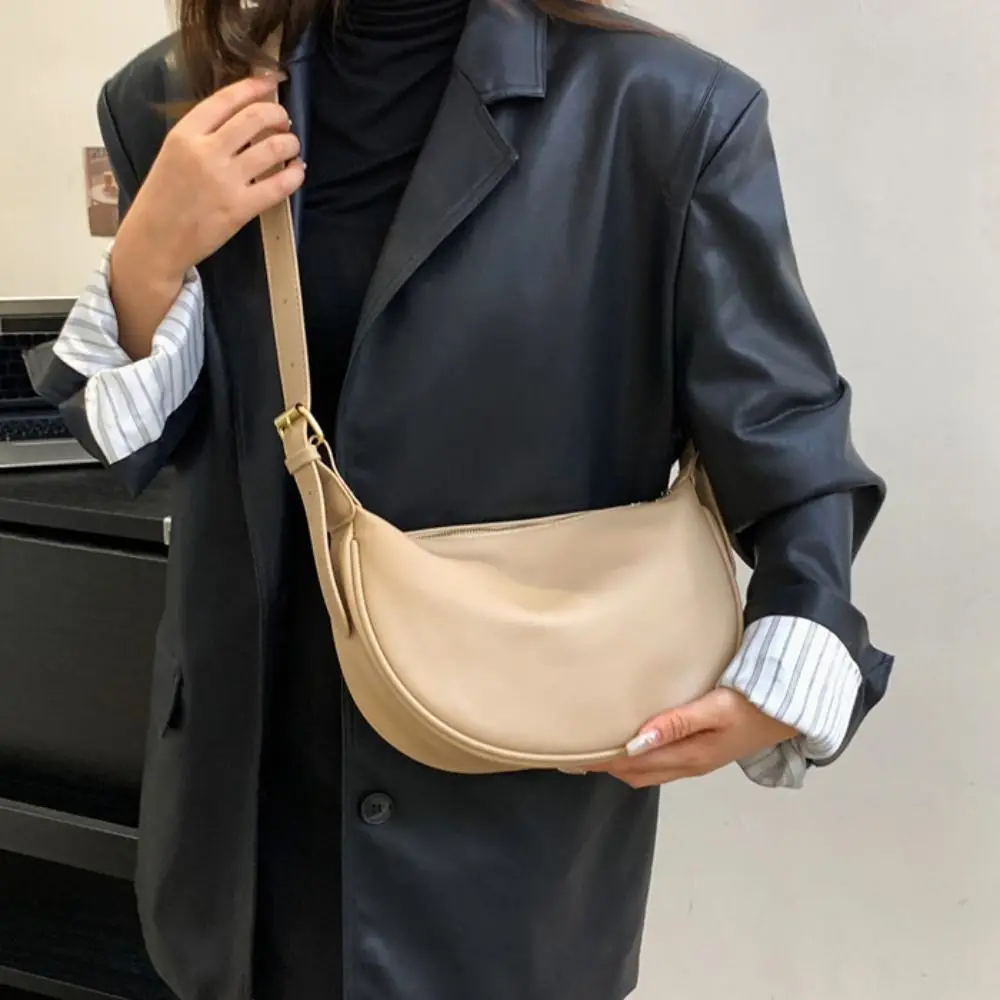 솔리드 컬러 빈티지 크로스바디 백 지퍼 한국 스타일 PU 가죽 숄더백 대용량 핸드백 언더암 덤플링 백