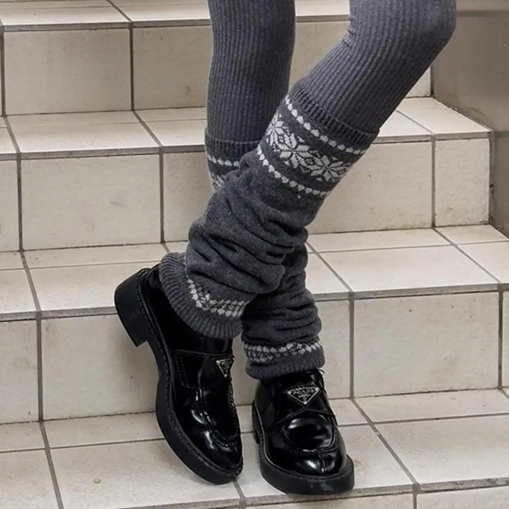 

Вязаные накладки на ноги в стиле ретро INS, модные, теплые, свободные, с узором «снежинка», осенние, длинные чулки-грелки