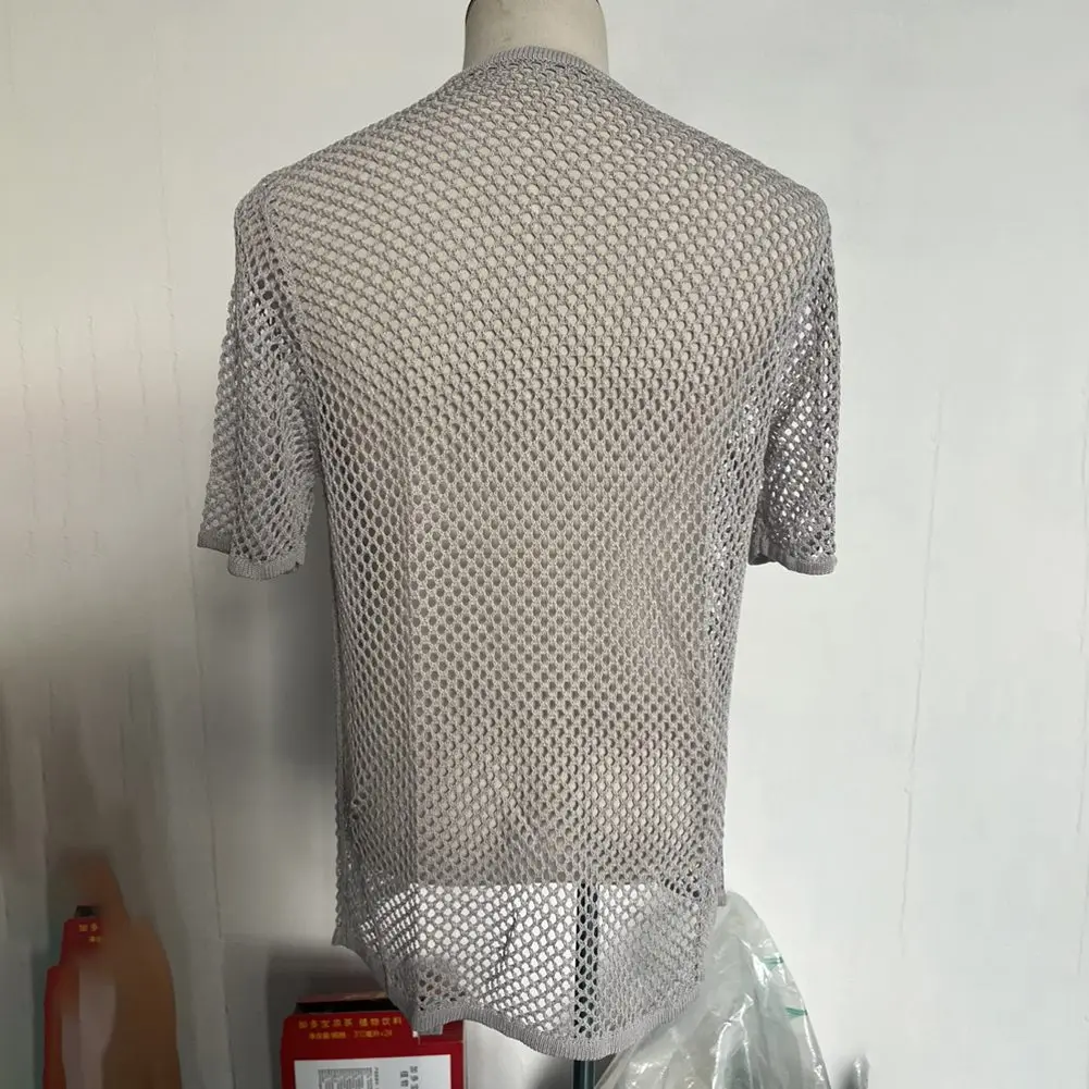 Mens Transparent Sexy Breathable Mesh Short Sleeve T-Shirt See Through Fishnet Party Top Comfortable Clubwear