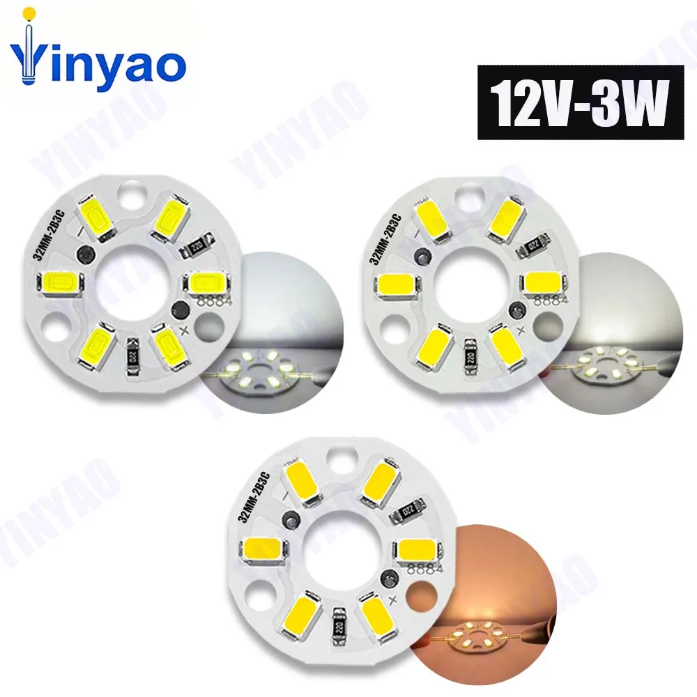 10 Pcs New Highlight LED Light Board DC 12V 3W SMD5730 6LED Light Source Aluminum Panel Round Dia 32mm Warm White Natural Light