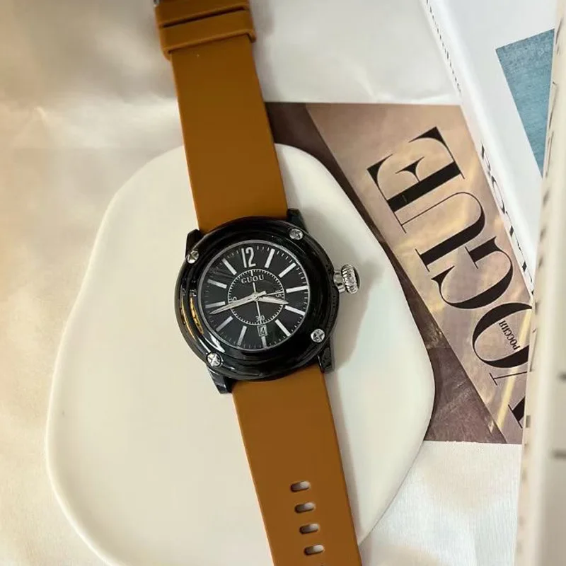 New Stylish Large Dial Watch For Women And Students, With Silicone Strap, Calendar, And Black Color. Elegant Women'S Watch.