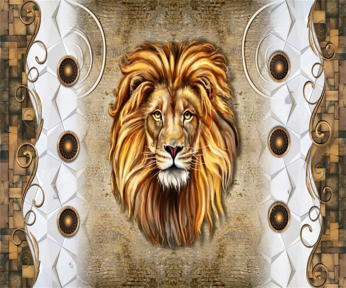 Custom size wallpaper, brick wall background, lion mural, home decoration, grassland animal wall stickers, decorative paintings
