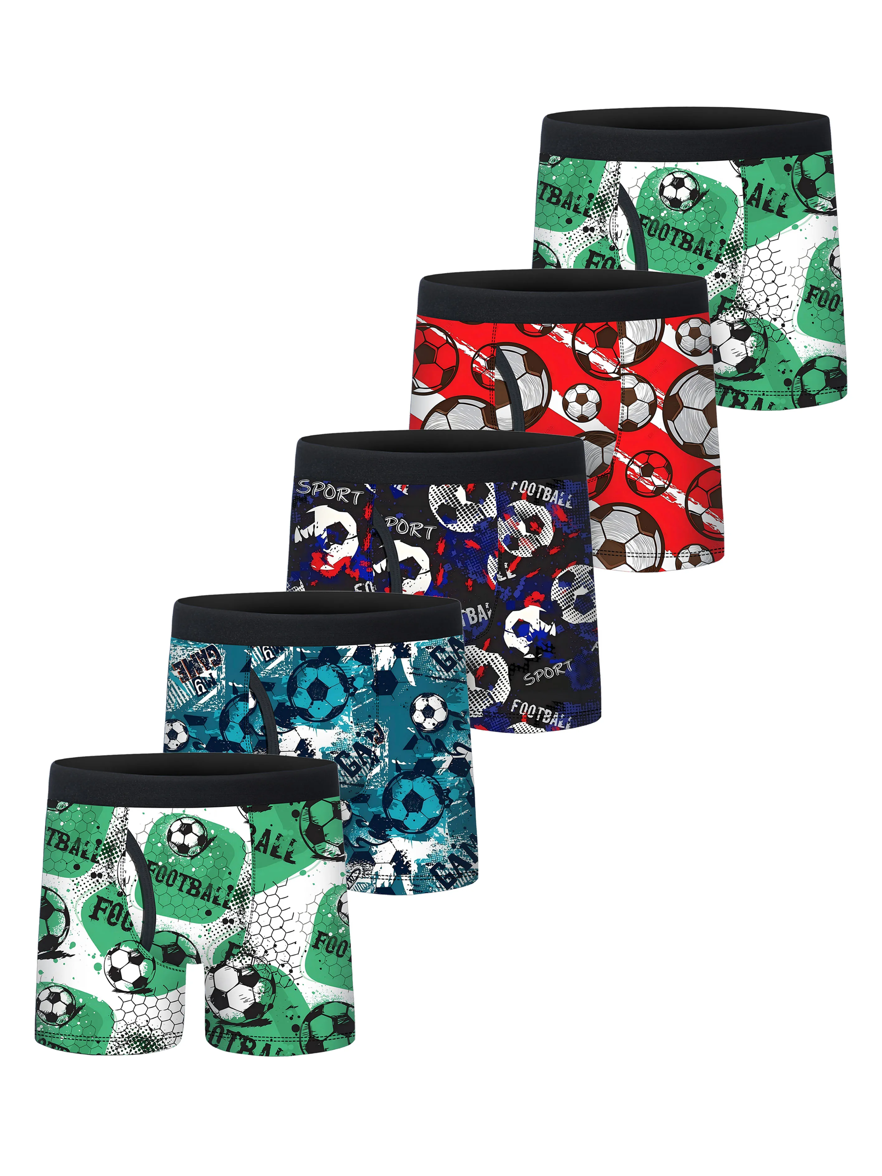 5Pcs Boys Football Print Boxer Briefs Soft Breathable 95% Polyester 5% Elastane Sport Kids Underwear Comfortable Boys Underpants