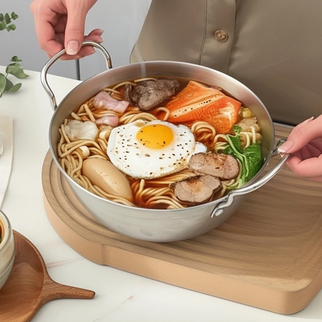 Tazón de Ramen Estilo Coreano con Doble Asa, Acero Inoxidable 304, Tazón para Fideos Instantáneos, Tazón para Ensalada de Frutas, Apto para Calentar, Vajilla de Cocina