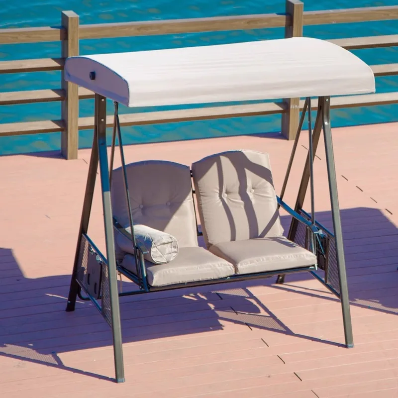 Outdoor Furniture Contemporary Design Aluminium Frame Terrace Lounge Bench Swing with Canopy Luxury