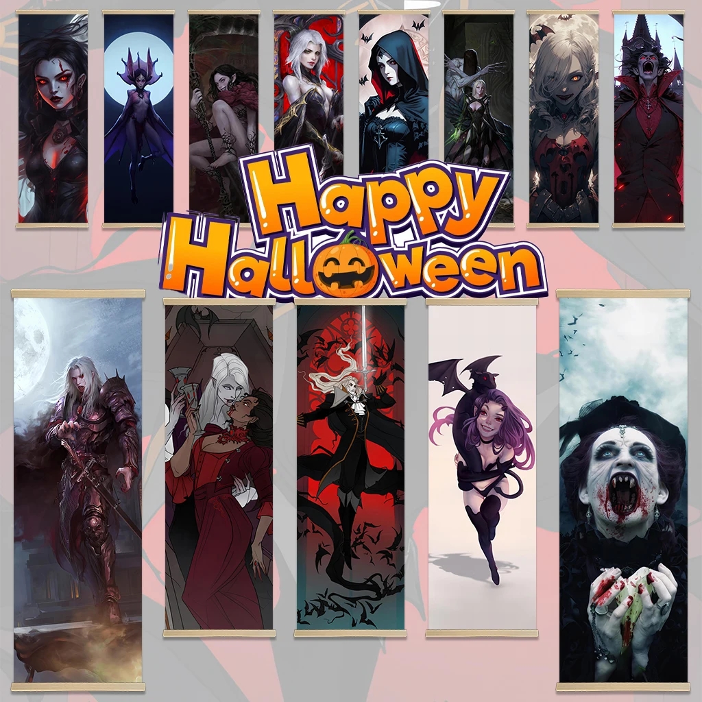 Halloween Vampire Poster Outdoor Posters  Scroll Canvas Wall Hanging Painting Home Decor Anime Wall Art Room Decoration