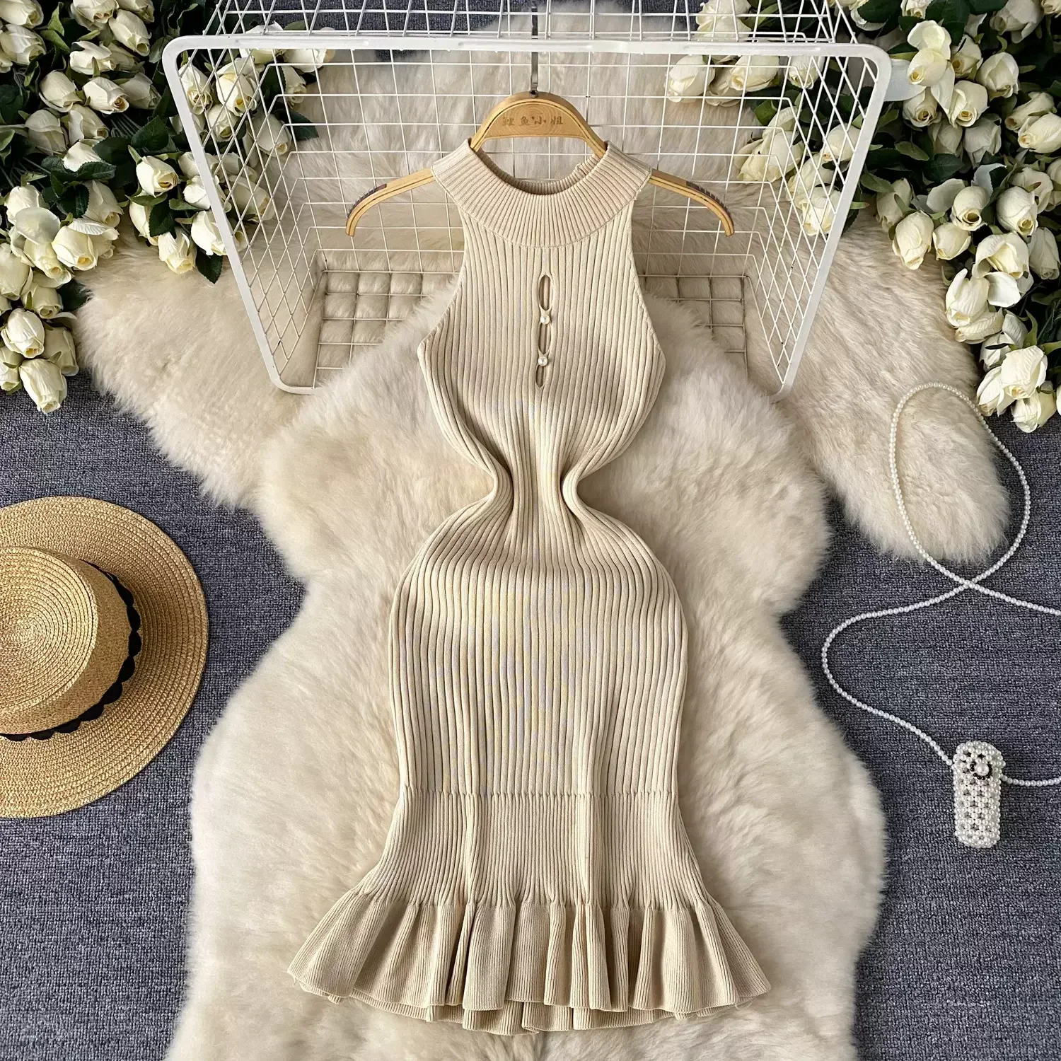 Chic Fashion Sexy Package Hips Buttons Knitted Summer Dress Women Slim Elastic Sheath Party Mini Dress Streetwear Tunic