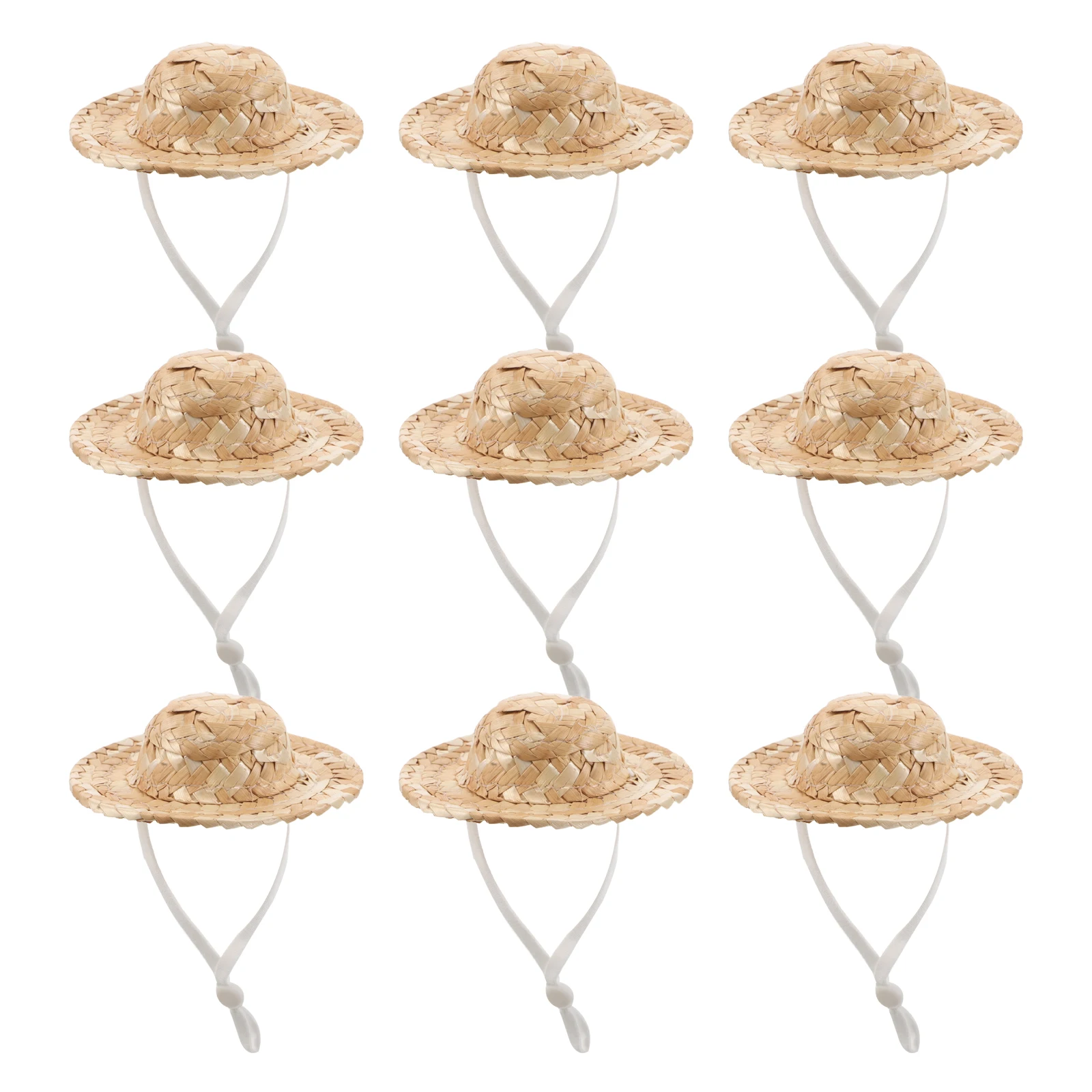 

10 Pcs Babystack Hat Chin Strap Hats Straw Bamboo Craft Sombrero Dollhouse